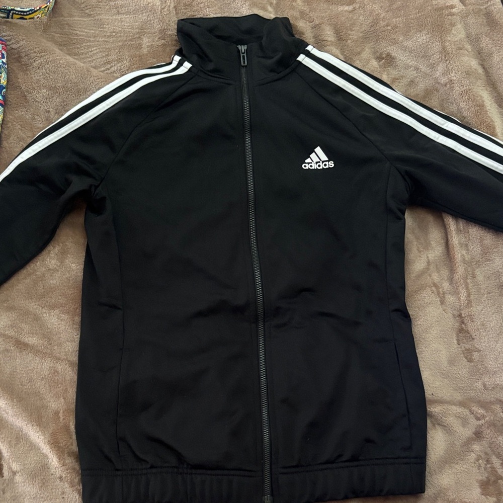 Adidas Kids Black and White Zip-Up Jacket